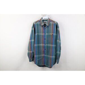 Vintage 90s Streetwear Mens Medium Faded Madras Plaid Collared Button Down Shirt